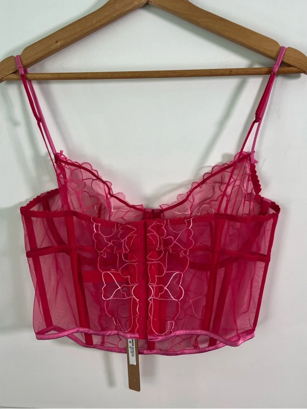 NWT SKIMS Embroidered Tulle Hearts Corset Top Size Large Pink Punch - Picture 4 of 4